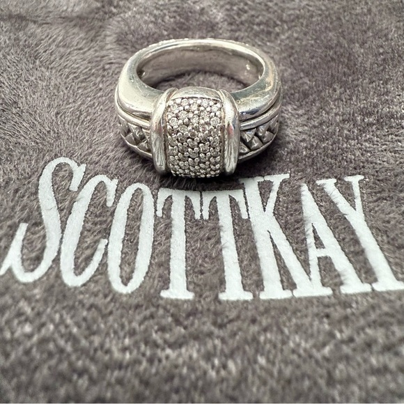 SCOTT KAY DIAMOND STERLING SILVER BASKETWEAVE EQUESTRIAN LADY'S RING - Picture 6 of 10